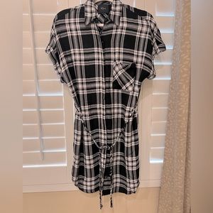 Rails Savannah Button Front Flannel Tie Dress Black White Plaid Size Small S